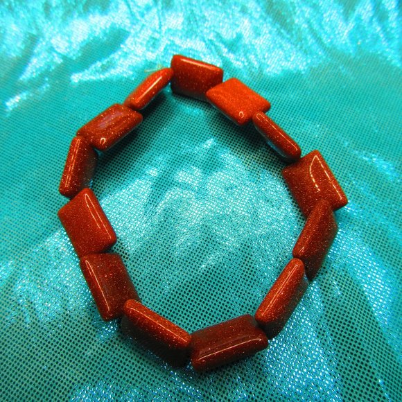 Goldstone Rectangle 7" Stretchy Gemstone Bracelet - Picture 2 of 3